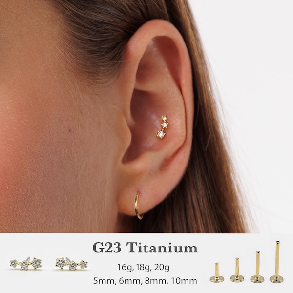 Labret con pasador a presión de 20G/18G/16G • Pendiente de parte trasera plana sin rosca • Perno para trago • Perno para parte trasera plana • Perno para hélix • Perno para nariz ff