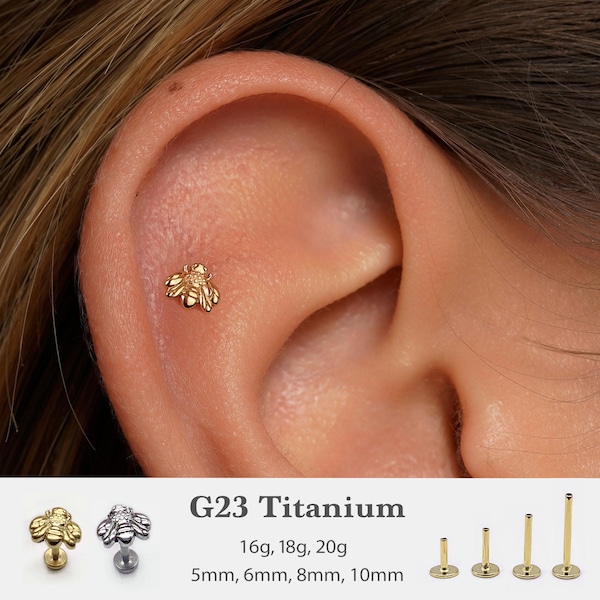 20G/18G/16G Bee Push Pin Labret • Threadless Flat Back Earring • Tragus Stud • Flat Back Stud • Helix Stud • Cartilage Stud • Nose Stud