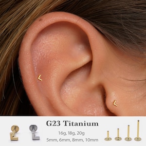 Orecchini a forma di V mini 20G/18G/16G Labret con perno a pressione • Orecchino posteriore piatto senza filettatura • Perno trago • Perno posteriore piatto • Perno elica