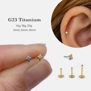 20G/18G/16G New -Star Push Pin Labret • Threadless Flat Back Earring •Tragus Stud • Flat Back Stud • Helix Stud • Cartilage Stud • Nose Stud