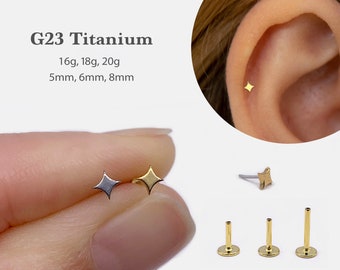 20G/18G/16G New -Star Push Pin Labret • Threadless Flat Back Earring •Tragus Stud • Flat Back Stud • Helix Stud • Cartilage Stud • Nose Stud