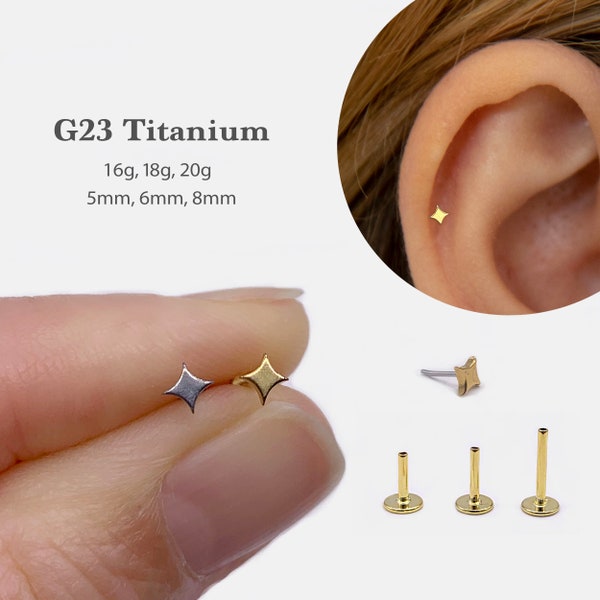 20G/18G/16G New -Star Push Pin Labret • Threadless Flat Back Earring •Tragus Stud • Flat Back Stud • Helix Stud • Cartilage Stud • Nose Stud