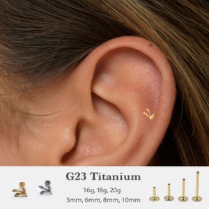 20G/18G/16G Tiny Leaf Push Pin Labret •  Threadless Flat Back Earring • Tragus Stud • Flat Back Stud • Helix Stud •Cartilage Stud