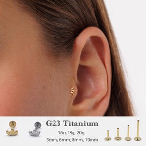 20G/18G/16G lotus Push Pin Labret  •  Threadless Flat Back Earring • Tragus Stud • Flat Back Stud • Helix Stud •Cartilage Stud RR