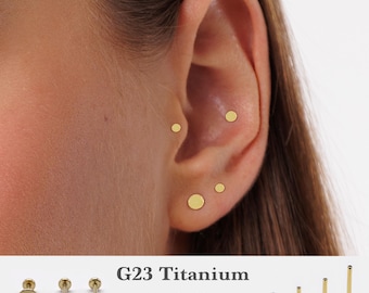 20G/18G/16G Flat circle Push Pin Labret •Threadless Flat Back Earring • Tragus Stud • Flat Back Stud • Helix Stud • Cartilage•Nose Stud