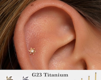 20G/18G/16G Tiny Flower Push Pin Labret •  Threadless Flat Back Earring • Tragus Stud • Flat Back Stud • Helix Stud • Cartilage  •Nose Stud