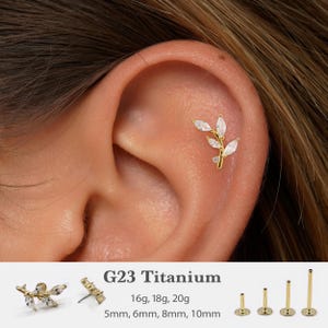 20G/18G/16G Leaf Push Pin Labret •  Threadless Flat Back Earring • Tragus Stud • Flat Back Stud • Helix Stud • Cartilage Stud