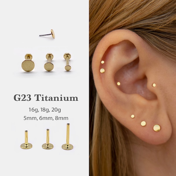 20G/18G/16G Flat circle Push Pin Labret •Threadless Flat Back Earring • Tragus Stud • Flat Back Stud • Helix Stud • Cartilage•Nose Stud