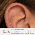 20G/18G/16G Tiny Three Cz Push Pin Labret • Threadless Flat Back Earring • Tragus Stud • Flat Back Stud • Helix Stud • Cartilage Stud