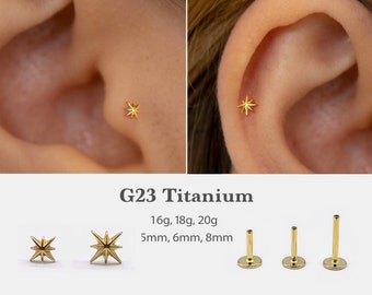 20G/18G/16G Starburst Push Pin Labret • Threadless Flat Back Earring • Tragus Stud • Flat Back Stud • Helix Stud •Cartilage Stud • Nose Stud