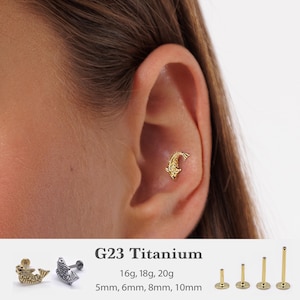 20G/18G/16G Fish Push Pin Labret • Threadless Flat Back Earring • Tragus Stud • Flat Back Stud • Helix Stud • Cartilage Stud • Nose Stud