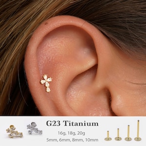 20G/18G/16G Cross Push Pin Labret •  Threadless Flat Back Earring • Tragus Stud • Flat Back Stud • Helix Stud • Cartilage Stud