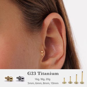20G/18G/16G Ball Push Pin Labret •  Threadless Flat Back Earring • Tragus Stud • Flat Back Stud • Helix Stud •Cartilage Stud