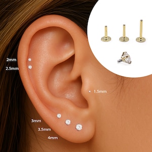18G/16G 1.5mm~4mm Internally Threaded Labret •  Flat Back Earring • Tragus Stud • Helix Stud • Cz Stud •  Cartilage Stud • Nose Stud