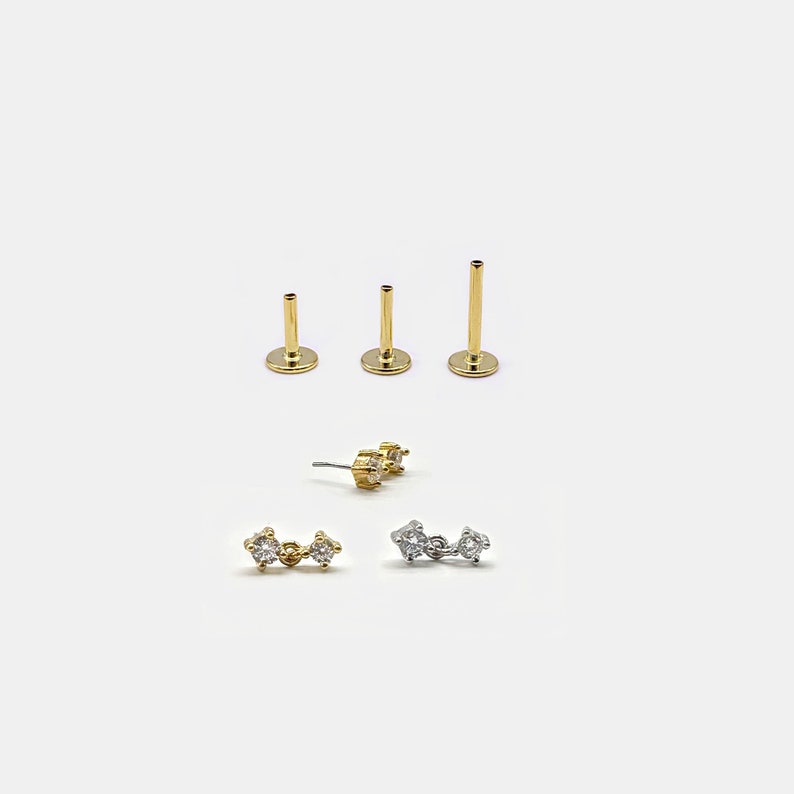 20G/18G/16G Cz Dangle Push Pin Labret Threadless Flat Back Earring Tragus Stud Flat Back Stud Helix Stud Cartilage Stud image 3