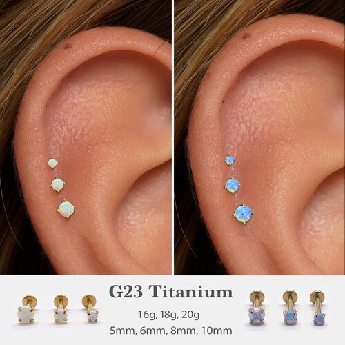 20G Flat Back Labret Stud – Surgical Steel, Zircon Gem, 6mm Or 8mm, Cartilage Tragus Nose Earring