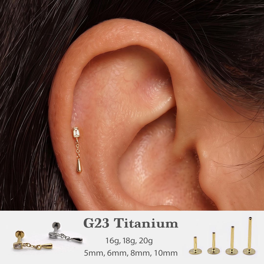 20G/18G/16G Tapered Baguette Push Pin Labret • Threadless Flat Back ...