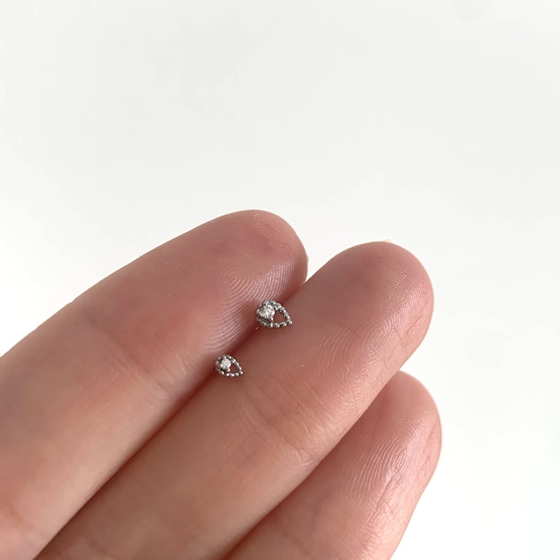 20G/18G/16G Tiny Teardrop Push Pin Labret • Threadless Flat Back Earring • Tragus Stud • Flat Back Stud • Helix Stud • Cartilage• Nose image 9