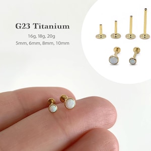20G/18G/16G White Opal Push Pin Labret •  Threadless Flat Back Earring • Tragus Stud • Flat Back Stud • Helix Stud • Cartilage • Nose Stud