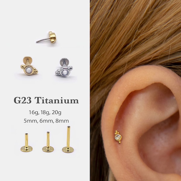 20G/18G/16G Tiny Push Pin Labret •  Threadless Flat Back Earring • Tragus Stud • Flat Back Stud • Helix Stud • Cartilage Stud • Nose Stud