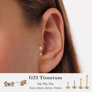 20G/18G/16G Cz Dangle Push Pin Labret •  Threadless Flat Back Earring • Tragus Stud • Flat Back Stud • Helix Stud • Cartilage Stud