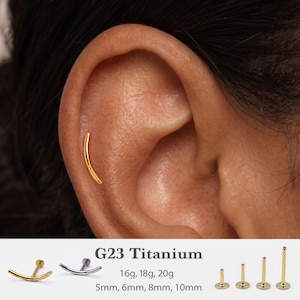 Labret à tige poussoir 20G/18G/16G • Boucle d'oreille plate sans filetage • Clou de tragus • Clou d'hélix • Clou de cartilage • Clou de nez
