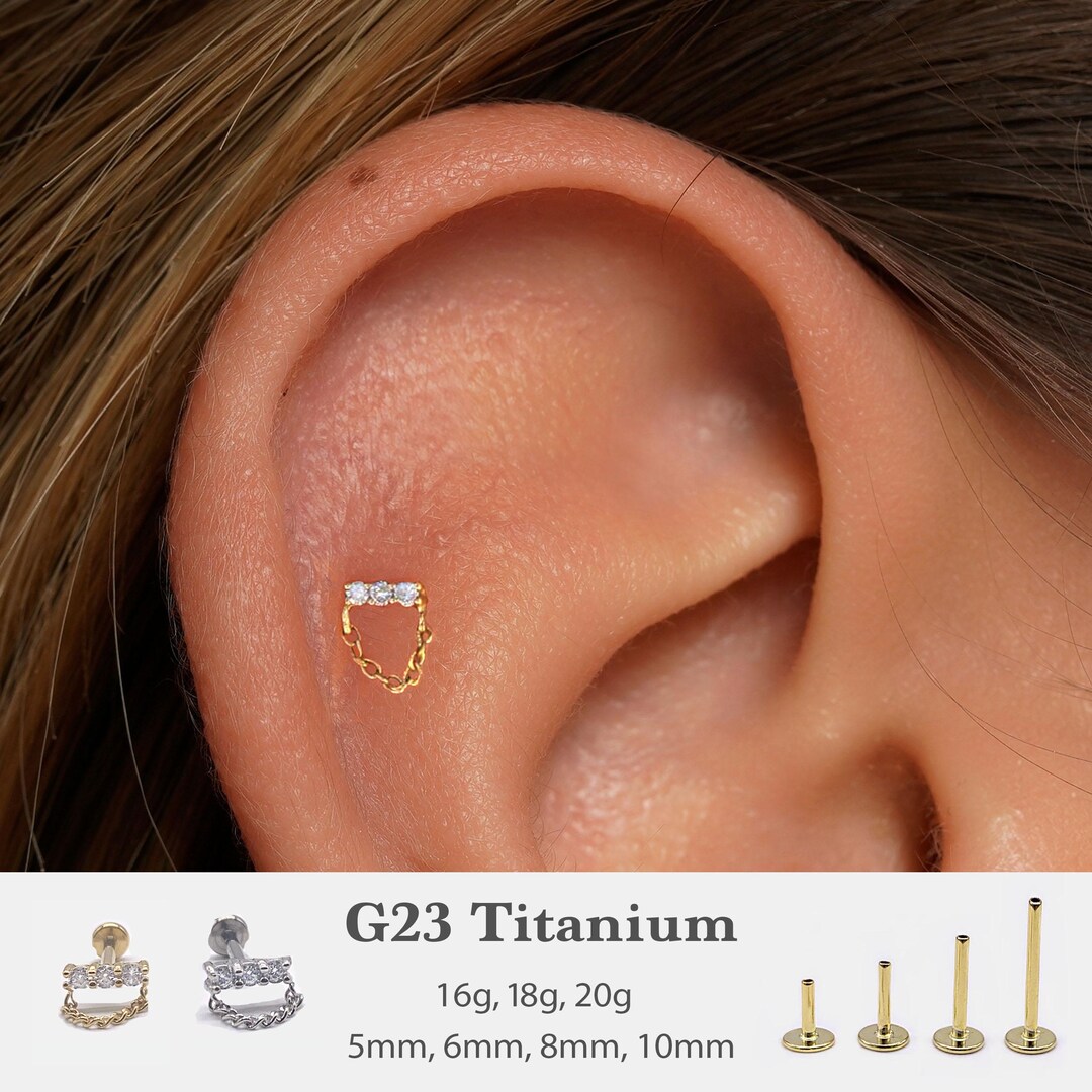 thumbnail image 2 of 20g 18g 16g CZ Star Push In Labret, Tragus, Cartilage, Helix 2 of 10