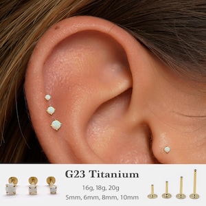 20G/18G/16G White Opal Push Pin Labret •  Threadless Flat Back Earring • Tragus Stud • Flat Back Stud • Helix Stud • Cartilage • Nose Stud