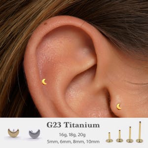 20G/18G/16G Moon Push Pin Labret • Threadless Flat Back Earring • Tragus Stud • Flat Back Stud • Helix Stud • Cartilage Stud • Nose Stud