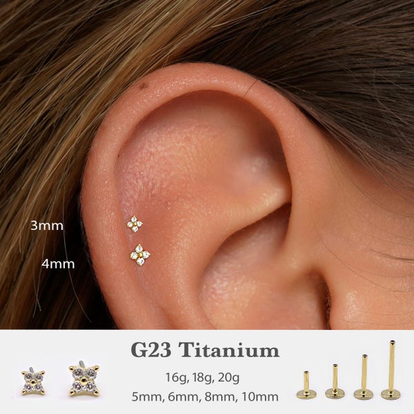20G/18G/16G Tiny Flower Stud Push Pin Labret •  Threadless Flat Back Earring • Tragus Stud •  Helix Stud • Cartilage • Nose Stud