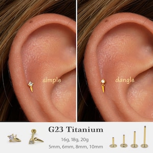 20G/18G/16G Spike Push Pin Labret •  Threadless Flat Back Earring • Tragus Stud • Flat Back Stud • Helix Stud • Cartilage Stud