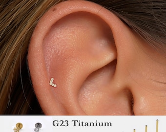 20G/18G/16G Cz V-shape Push Pin Labret •  Threadless Flat Back Earring • Tragus Stud • Flat Back Stud • Helix Stud • Cartilage• Nose