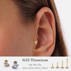 20G/18G/16G Tiny Push Pin Labret •  Threadless Flat Back Earring • Tragus Stud • Flat Back Stud • Helix Stud • Cartilage Stud • Nose Stud RR