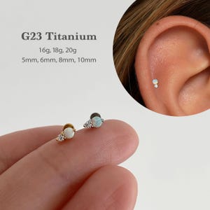 Labret à épingles en opale 20G/18G/16G • Boucle d'oreille deux pierres à l'arrière plat • Clou tragus • Clou à l'arrière plat • Clou hélicoïdal • Cartilage• Clou de nez