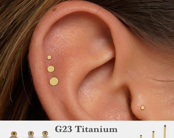20G/18G/16G Flat circle Push Pin Labret •Threadless Flat Back Earring • Tragus Stud • Flat Back Stud • Helix Stud • Cartilage•Nose Stud