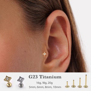 20G/18G/16G Tiny Cz Push Pin Labret •  Threadless Flat Back Earring • Tragus Stud • Flat Back Stud • Helix Stud • CartilageStud•Nose Stud