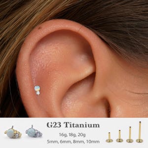 20G/18G/16G Opal Push Pin Labret • Two Stone Flat Back Earring • Tragus Stud • Flat Back Stud • Helix Stud • Cartilage• Nose Stud