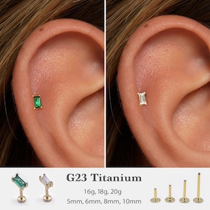 20G/18G/16G Tiny Baguette Push Pin Labret •  Threadless Flat Back Earring • Tragus Stud • Flat Back Stud • Helix Stud • Cartilage• Nose Stud