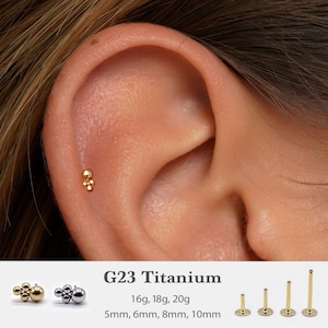 20G/18G/16G Ball Push Pin Labret •  Threadless Flat Back Earring • Tragus Stud • Flat Back Stud • Helix Stud •Cartilage Stud