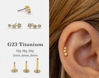 20G/18G/16G Climber Push Pin Labret • Threadless Flat Back Earring • Tragus Stud • Flat Back Stud • Helix Stud • Nose Stud