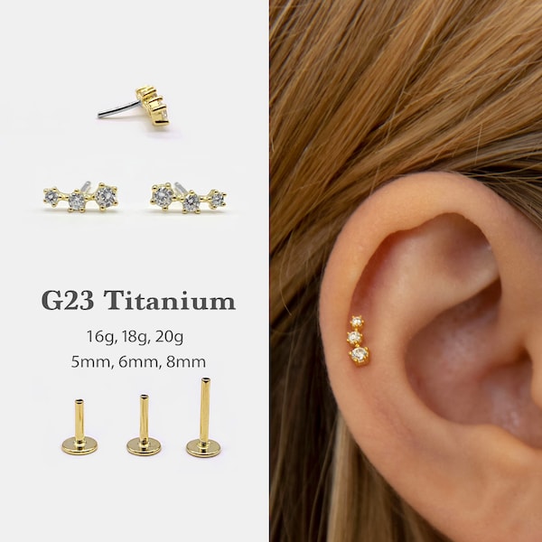 20G/18G/16G Climber Push Pin Labret • Threadless Flat Back Earring • Tragus Stud • Flat Back Stud • Helix Stud • Nose Stud