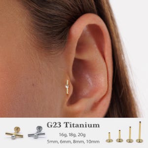 20G/18G/16G Pearl bar Push Pin Labret • Threadless Flat Back Earring •Tragus Stud • Flat Back Stud • Helix Stud•Cartilage Stud •Nose Stud
