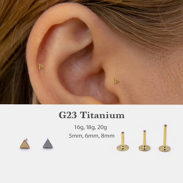 20G/18G/16G Triangle Push Pin Labret • Threadless Flat Back Earring • Tragus Stud • Flat Back Stud • Helix Stud • Cartilage Stud •Nose Stud