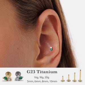 20G/18G/16G Tiny Push Pin Labret • Emrald Stud Two Stone Flat Back Earring • Tragus Stud • Flat Back Stud • Helix Stud •Cartilage •Nose Stud