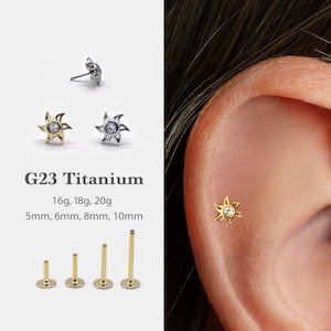 20G/18G/16G Tiny Flower Push Pin Labret •  Threadless Flat Back Earring • Tragus Stud • Flat Back Stud • Helix Stud • Cartilage  •Nose Stud