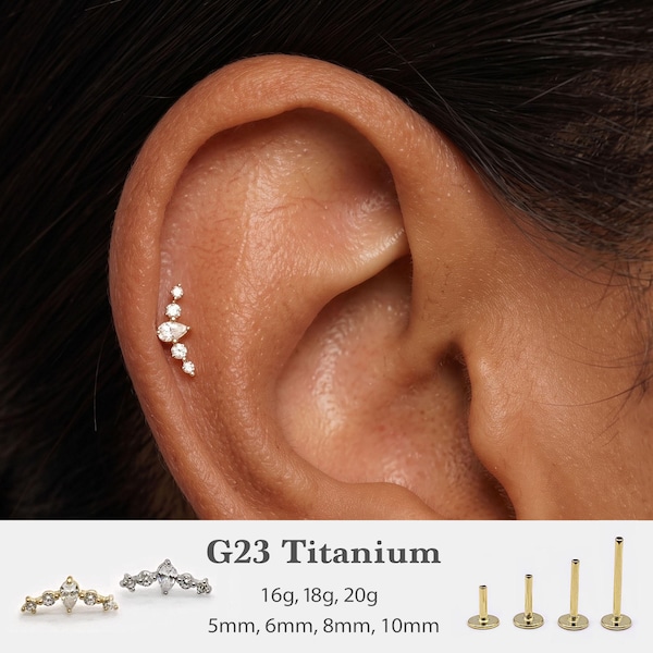 20G/18G/16G Cz Climber Push Pin Labret •  Threadless Flat Back Earring • Tragus Stud • Flat Back Stud • Helix Stud • Cartilage Stud