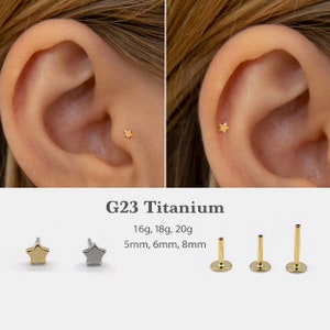 20G/18G/16G Star Push Pin Labret • Threadless Flat Back Earring • Tragus Stud • Flat Back Stud • Helix Stud • Cartilage Stud • Nose Stud