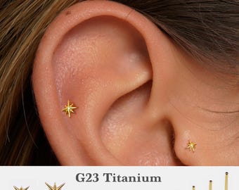 20G/18G/16G Starburst Push Pin Labret • Threadless Flat Back Earring • Tragus Stud • Flat Back Stud • Helix Stud •Cartilage Stud • Nose Stud