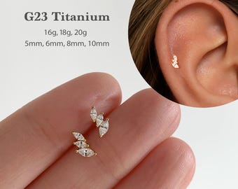 20G/18G/16G Marquise Push Pin Labret •  Threadless Flat Back Earring • Tragus Stud • Helix Stud • Cz Stud •  Cartilage Stud • Nose Stud