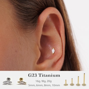 20G/18G/16G Tiny marquise Push Pin Labret •  Threadless Flat Back Earring • Tragus Stud • Flat Back Stud • Helix Stud • Cartilage• Nose